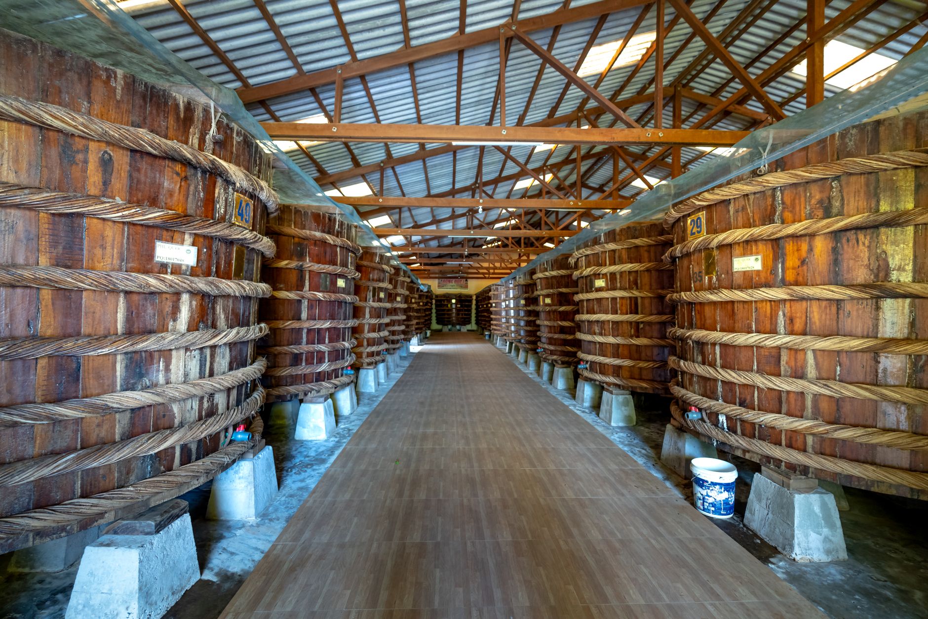 Traditional Japanese wooden fermentation barrels